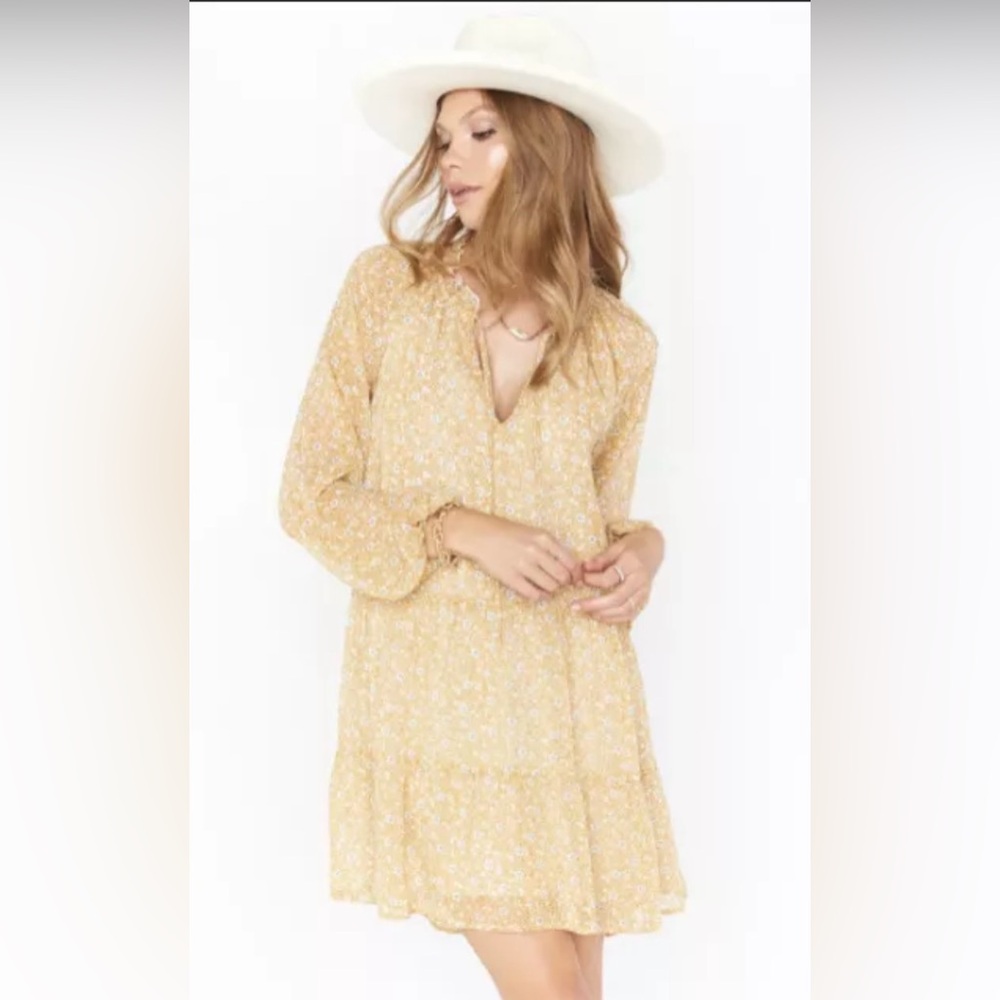 Show Me Your Mumu Birdie Dress Babydoll Mini Yellow Floral Long Sleeve Medium